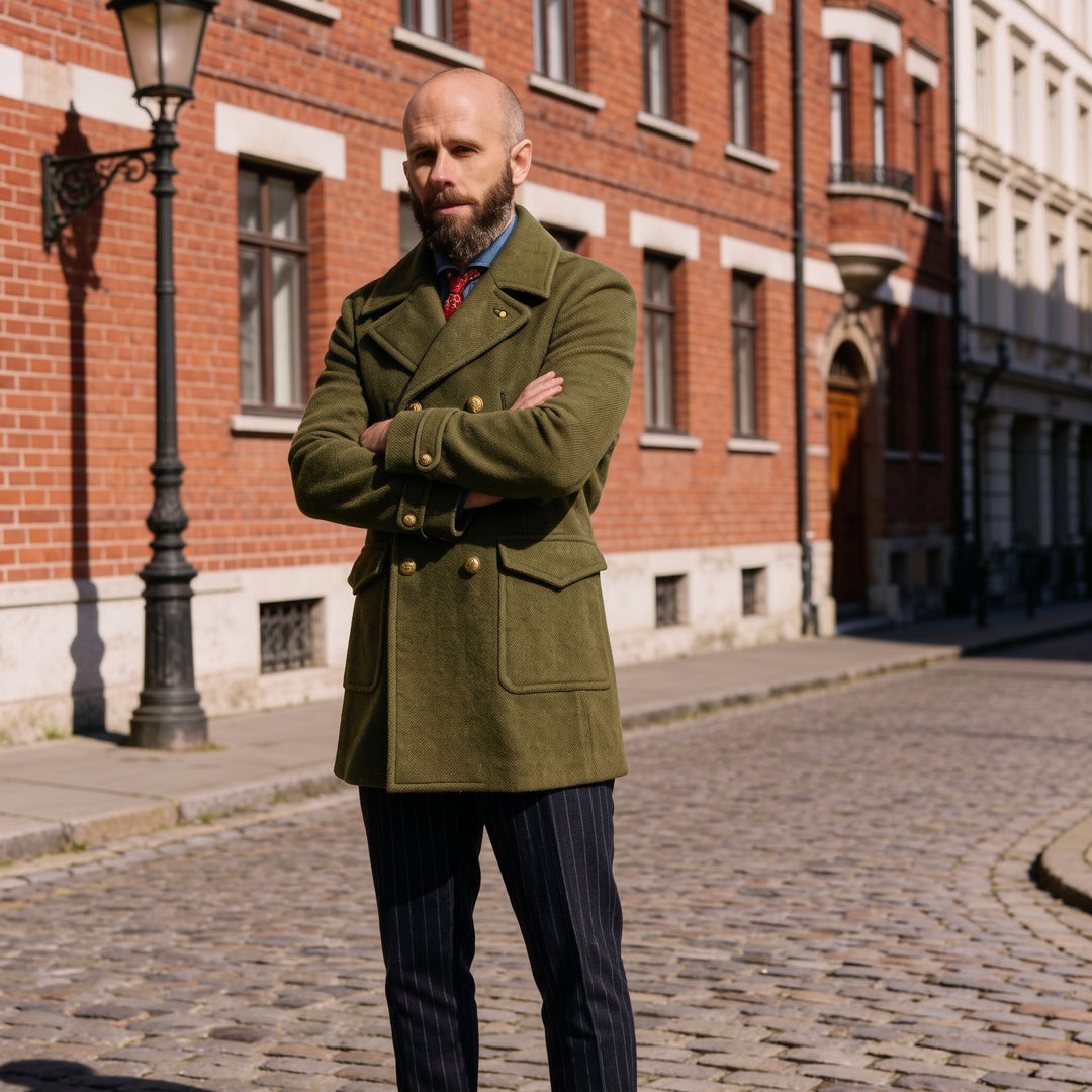 Men's Double Breasted Winter Peacoat, Mid Length Tailored