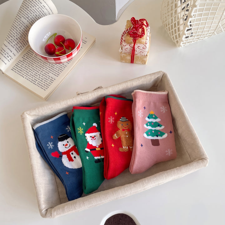 Holiday Gingerbread Christmas Socks 4 Pack, Unisex Multicolour Festive Santa