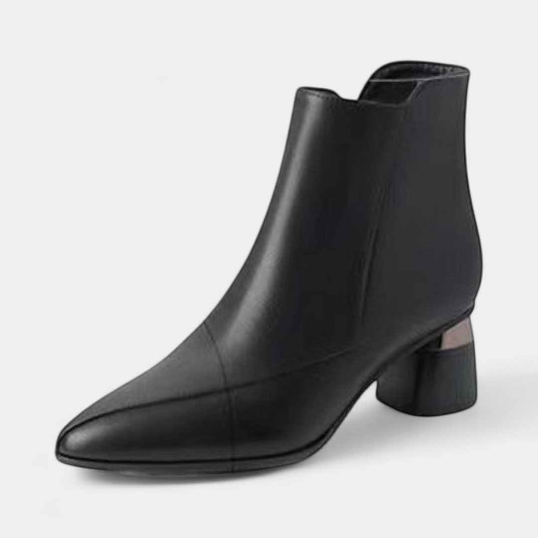 Women's Leather Ankle Boots, Heeled Block Heel