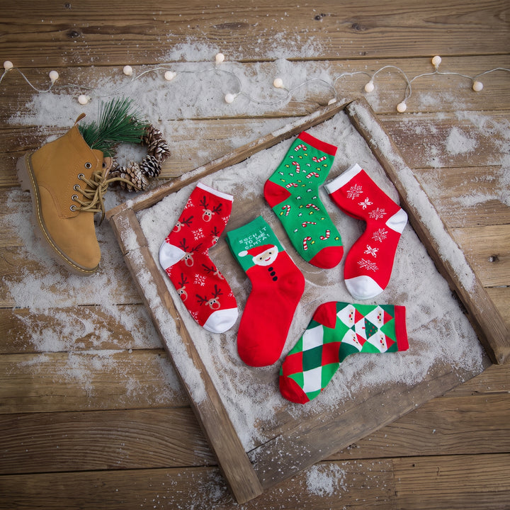 Holiday Fun Christmas Socks 5 Pack, Unisex Multicolour Festive Santa Gifts