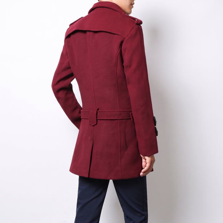 Men's Slim Fit Winter Peacoat, Mid Length Tailored Notched Lapel