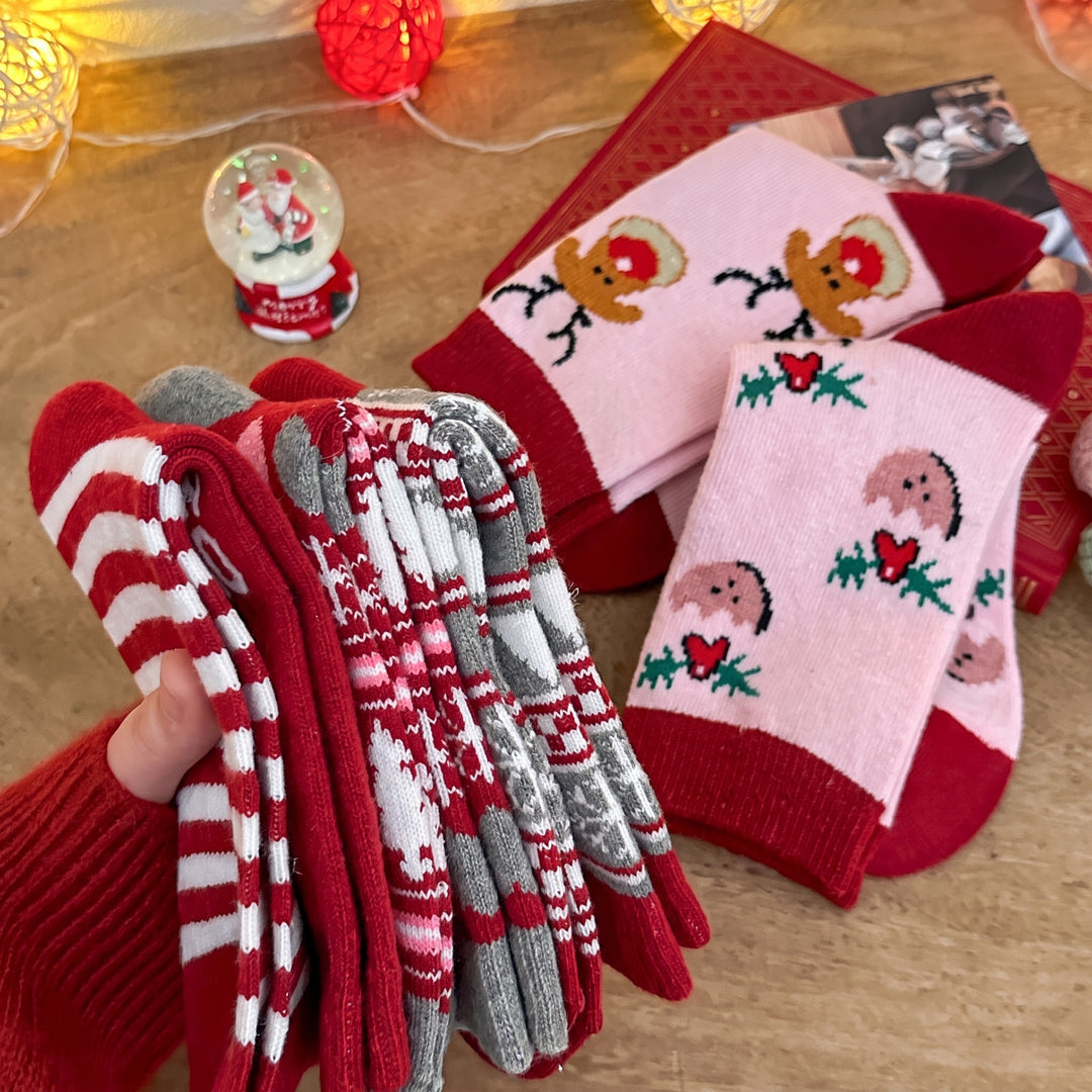 Holiday Fair Isle Christmas Socks 5 Pack, Unisex Assorted Festive Santa Tree