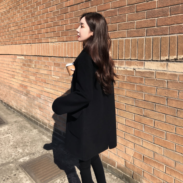 Women's Black Double Breasted Peacoat, Oversized Mid Length