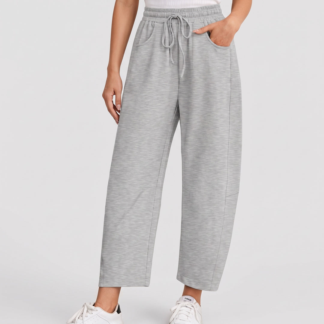 Women's Wide Leg Cotton Sweatpants, Cropped Drawstring