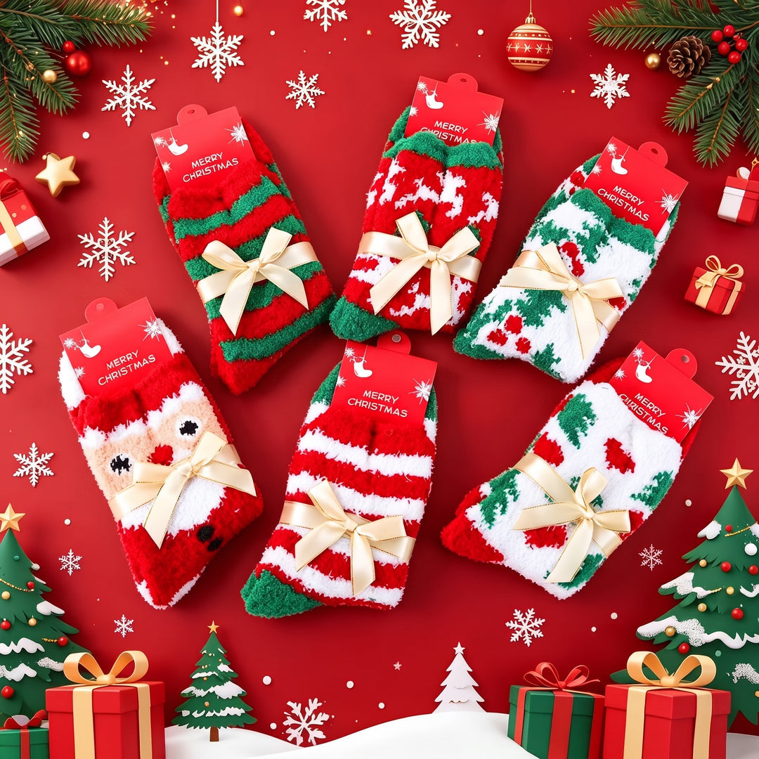 Plush Holiday Christmas Socks 3 Pack, Unisex Fuzzy Festive Gifts