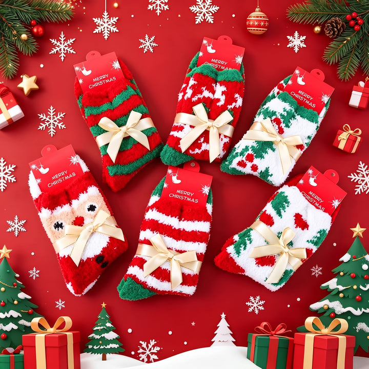 Plush Holiday Christmas Socks 3 Pack, Unisex Fuzzy Festive Gifts