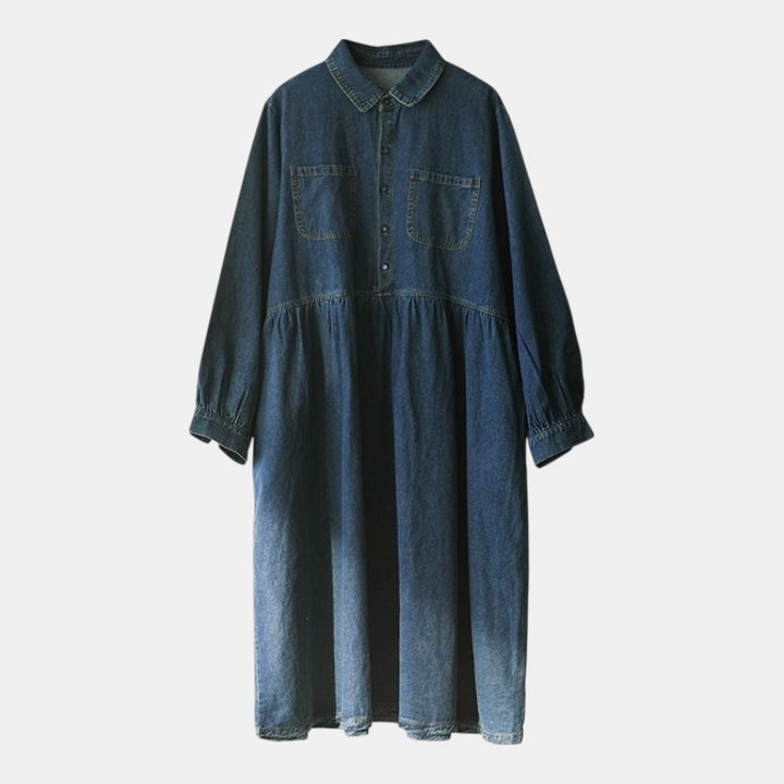 Women's Smocked Waist Denim Midi Dress, Patch Pockets