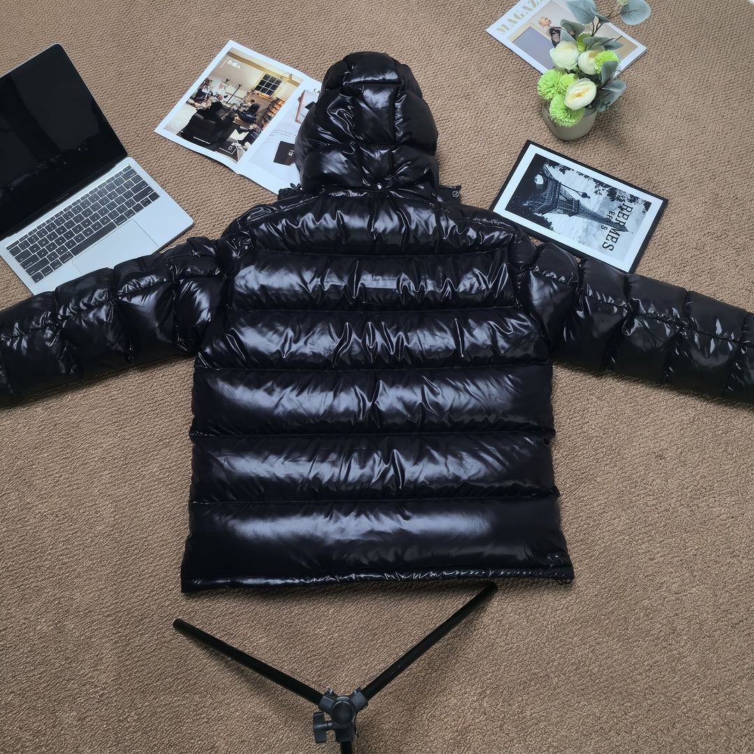 Men's Hooded Goose Down Puffer Jacket, Shiny Longline