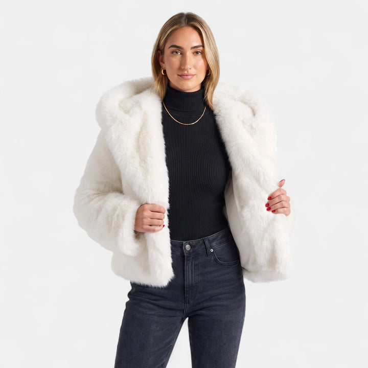 Women's Oversized Short Faux Fur Coat, Shawl Collar Open Front