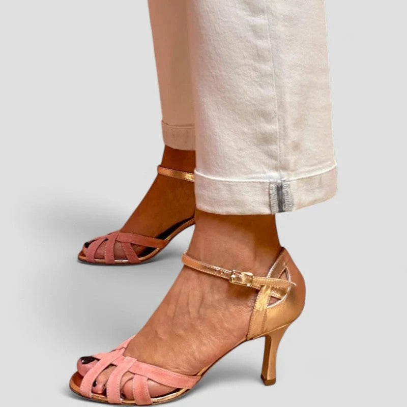 Women's Kitten Heel Peep Toe Ankle Strap Sandals, Crisscross Straps