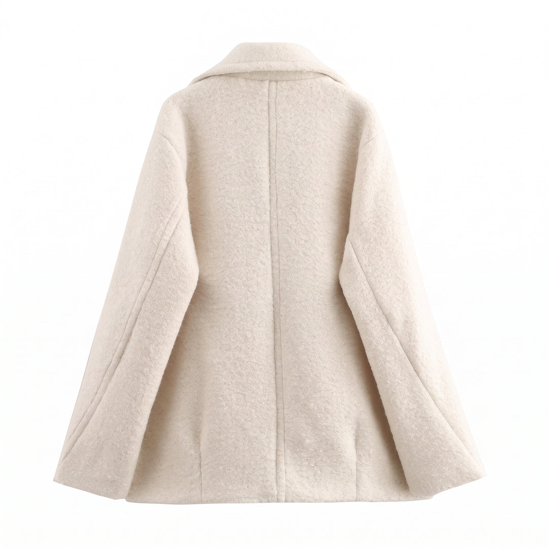 Women's Short Double Breasted Peacoat, Oversized Notch Lapel