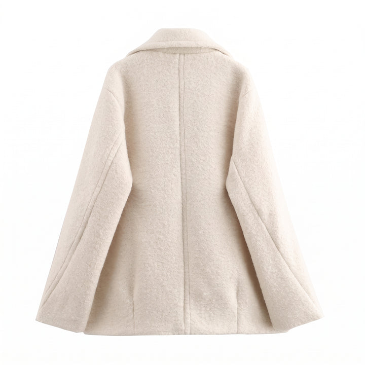 Women's Short Double Breasted Peacoat, Oversized Notch Lapel