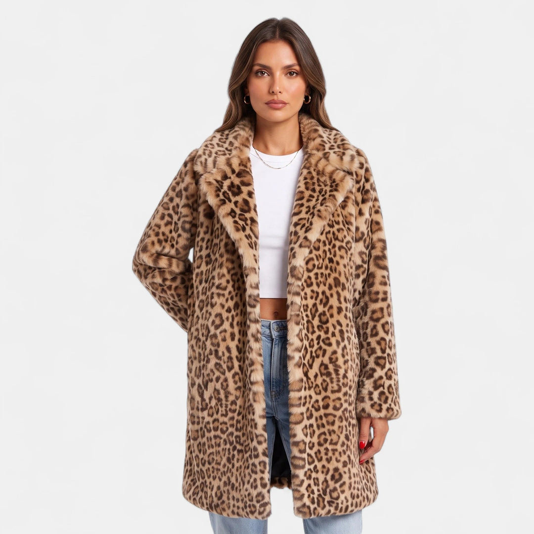 Women's Leopard Print Faux Fur Coat, Oversized Open Front