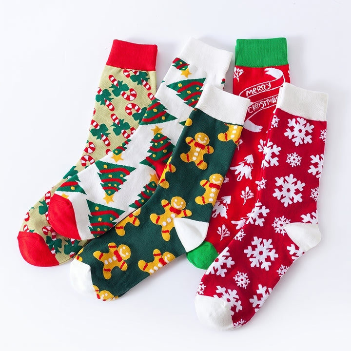 Holiday Fun Christmas Socks 3 Pack, Unisex Festive Contrast Cuff