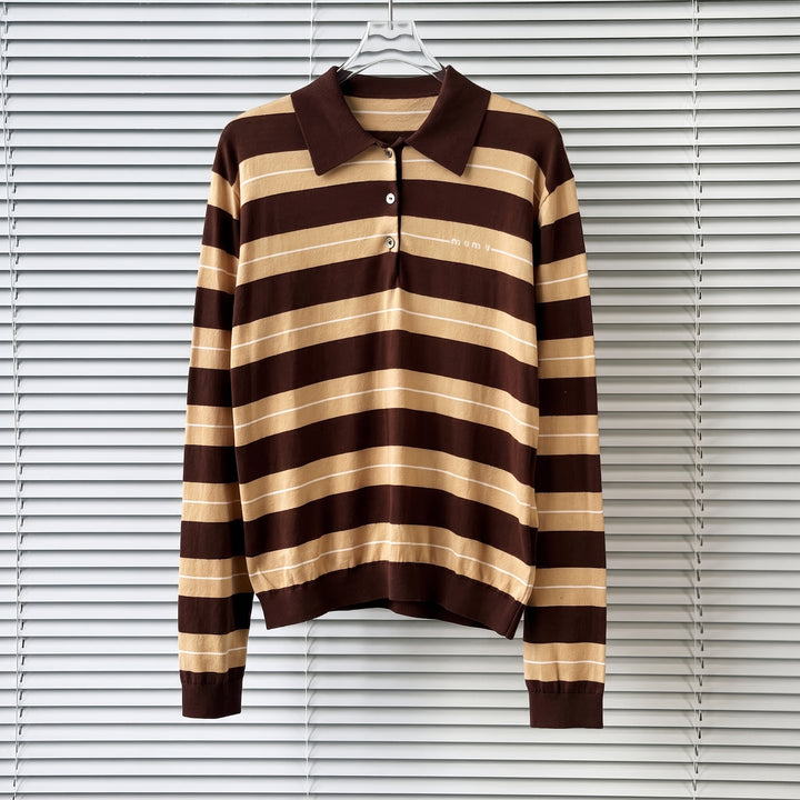 Women's Long Sleeve Polo Rugby Shirt, Collared Knitted Camel