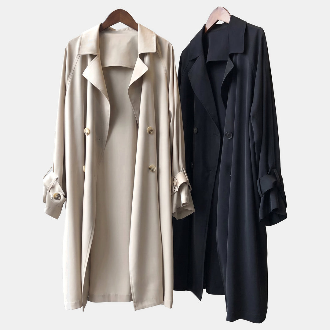 Women's Oversized Long Trench Coat, Button Front Double Breasted