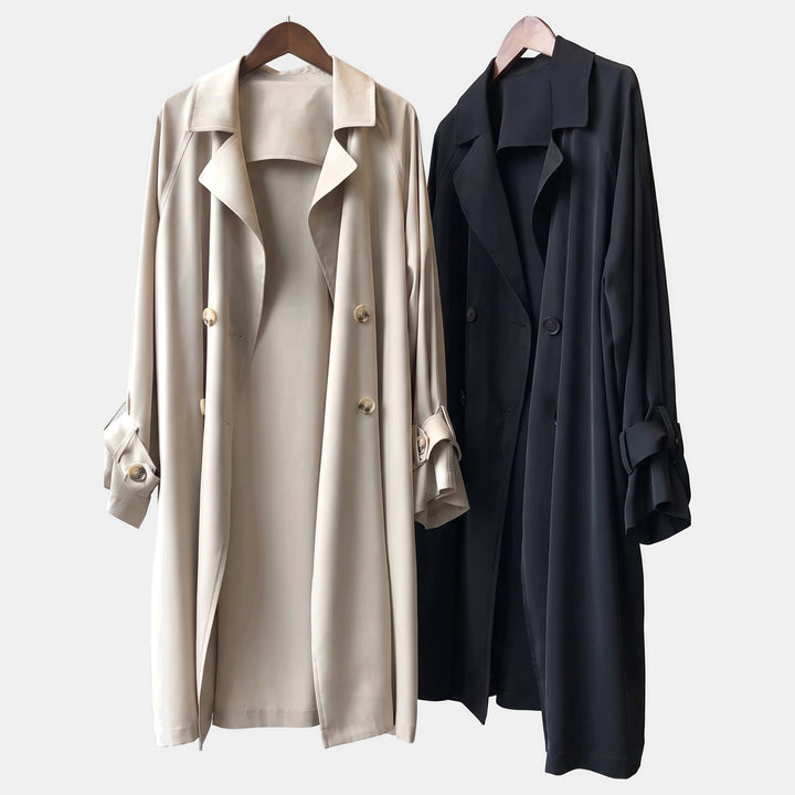 Women's Oversized Long Trench Coat, Button Front Double Breasted