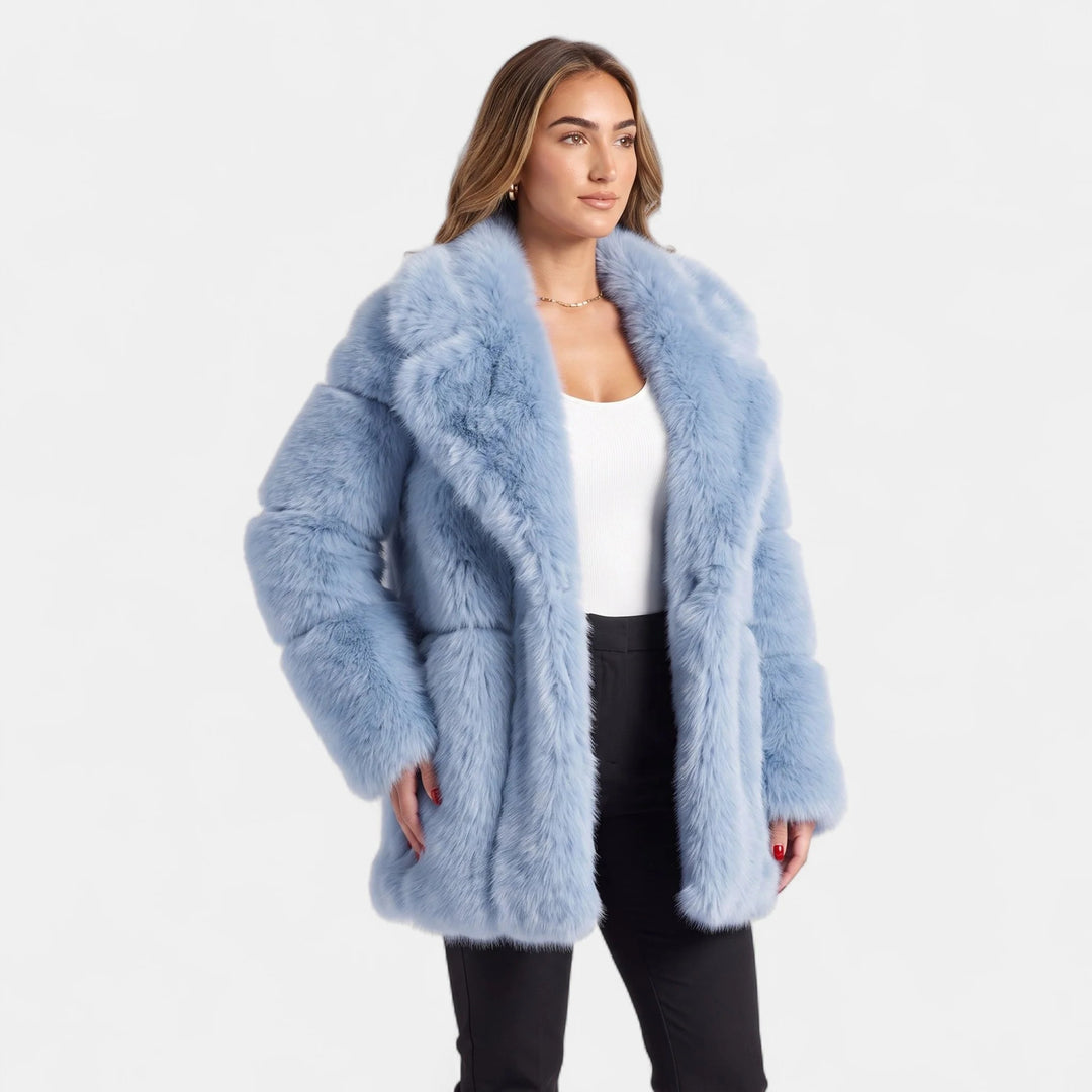 Women's Oversized Short Faux Fur Coat, Open Front Patch Pockets