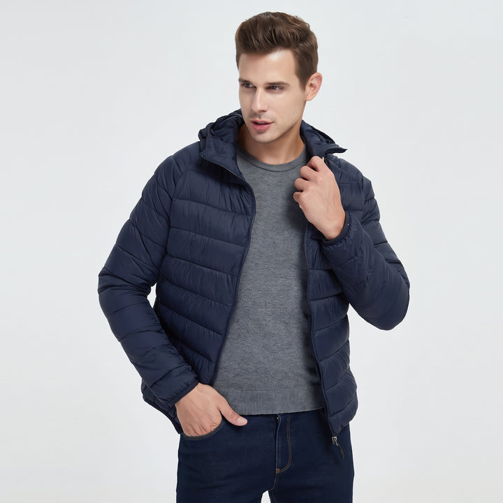 Men's Lightweight Hooded Puffer Jacket, Quilted Winter Bubble