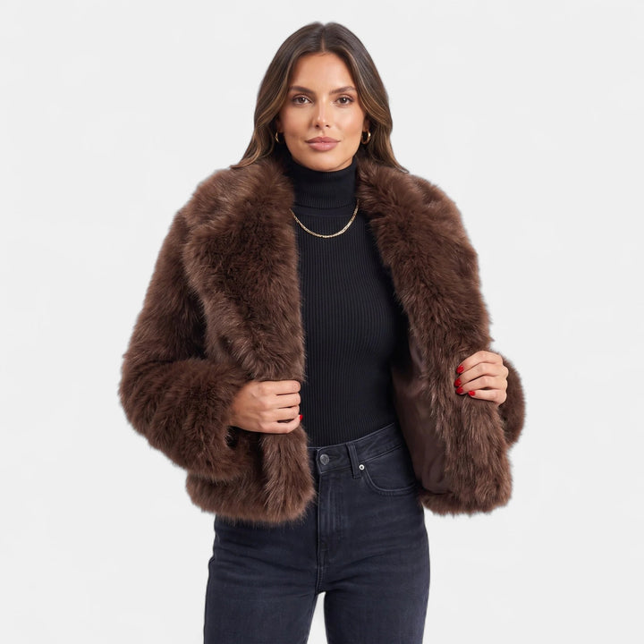 Women's Short Faux Fur Coat, Oversized Relaxed Long Sleeves