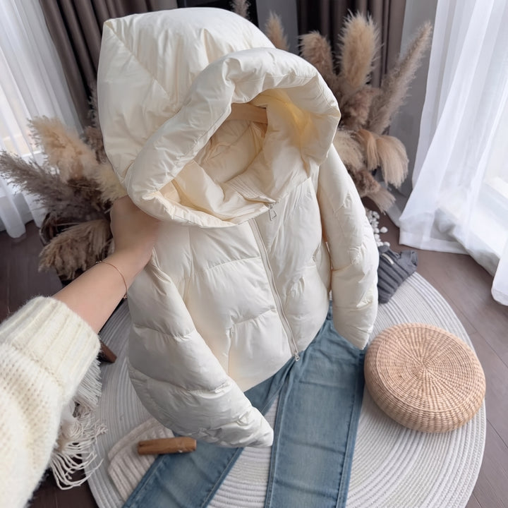 Women's Cropped Winter Puffer Jacket, Bubble Hooded Quilted