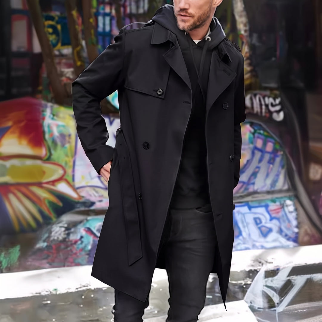 Men's Mid Length Double Breasted Trench Coat, Epaulettes
