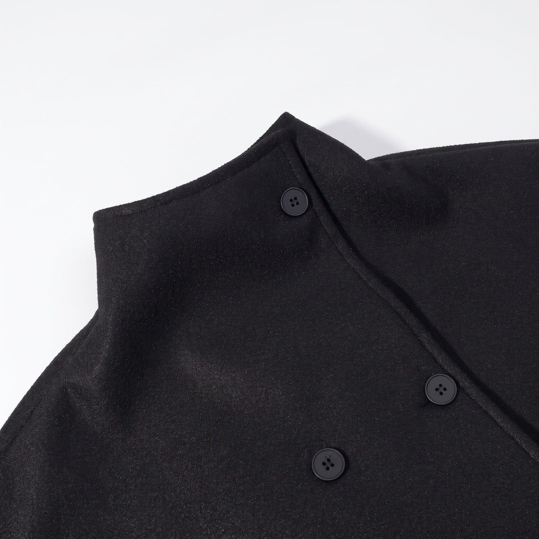 Women's Short Double Breasted Peacoat, High Neck Oversized