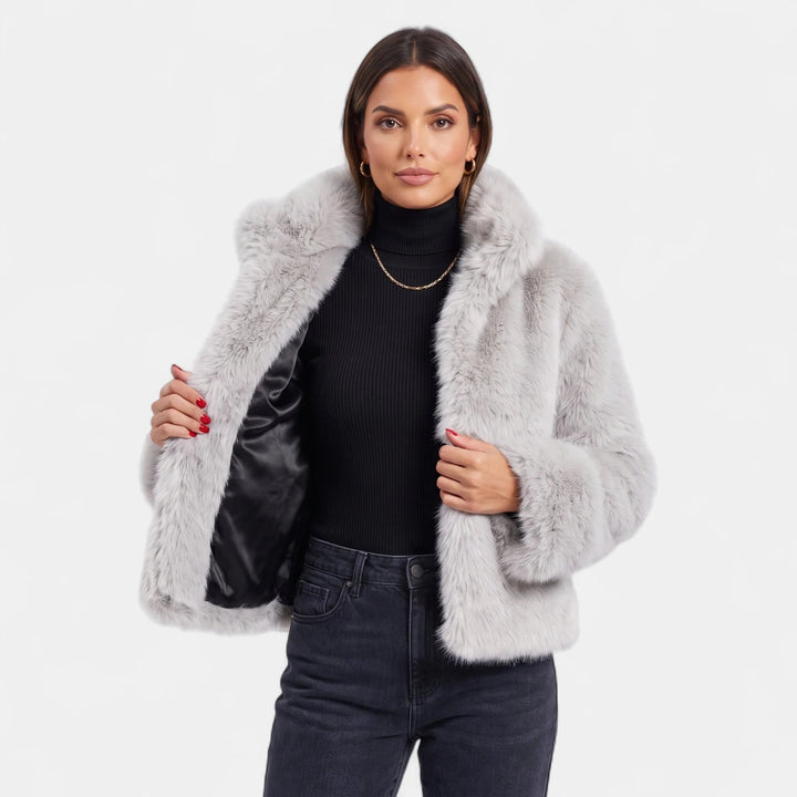 Women's Oversized Short Faux Fur Coat, Open Front Vertical Seaming