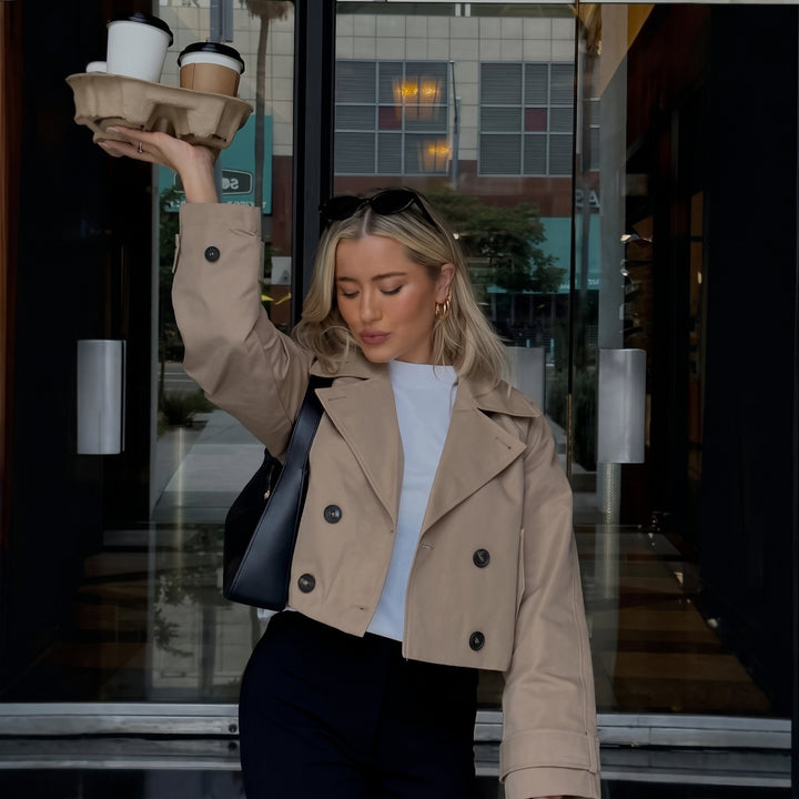 Women's Short Double Breasted Peacoat, Waist Length Oversized