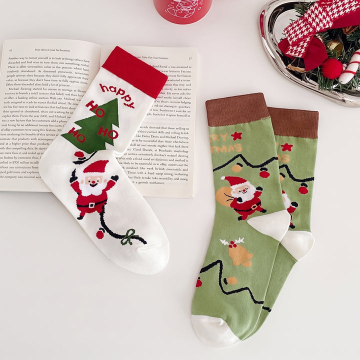 Holiday Fun Christmas Socks 3 Pack, Unisex Festive Contrast Cuff