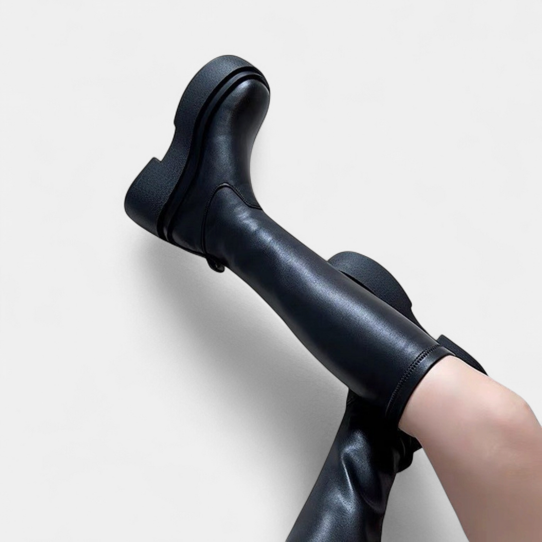 Women's Black Platform Knee High Boots, Tall Shaft
