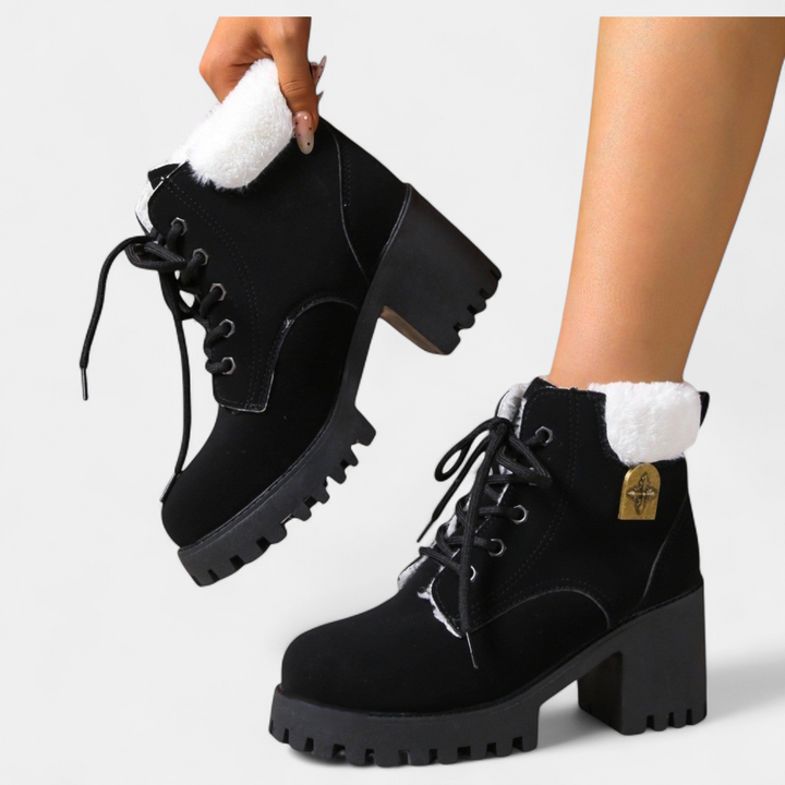 Women's Fur Winter Boots, Lace Up Platform Shearling
