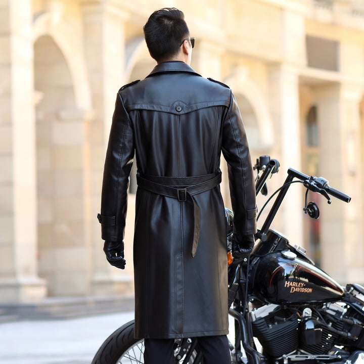 Men's Long Black Trench Coat, Single Breasted Slim Fit Tailored
