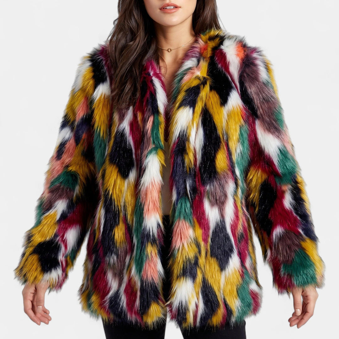 Women's Short Faux Fur Coat, Oversized Long Sleeves