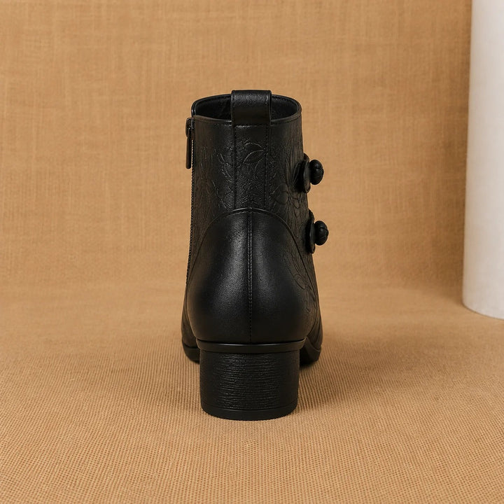 Women's Round Toe Side Zip Ankle Boots, Stacked Heel
