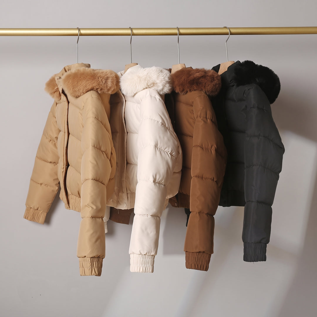 Women's Cropped Puffer Jacket with Hood, Short Padded Quilted