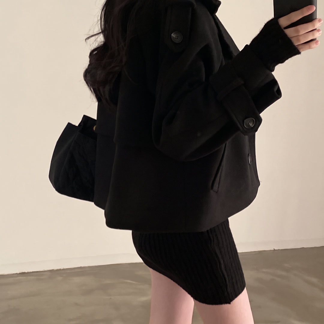 Women's Short Double Breasted Peacoat, Oversized Waist Length
