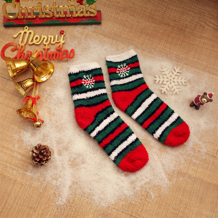 Embroidered Plush Christmas Socks 3 Pack, Unisex Fuzzy Festive Fun