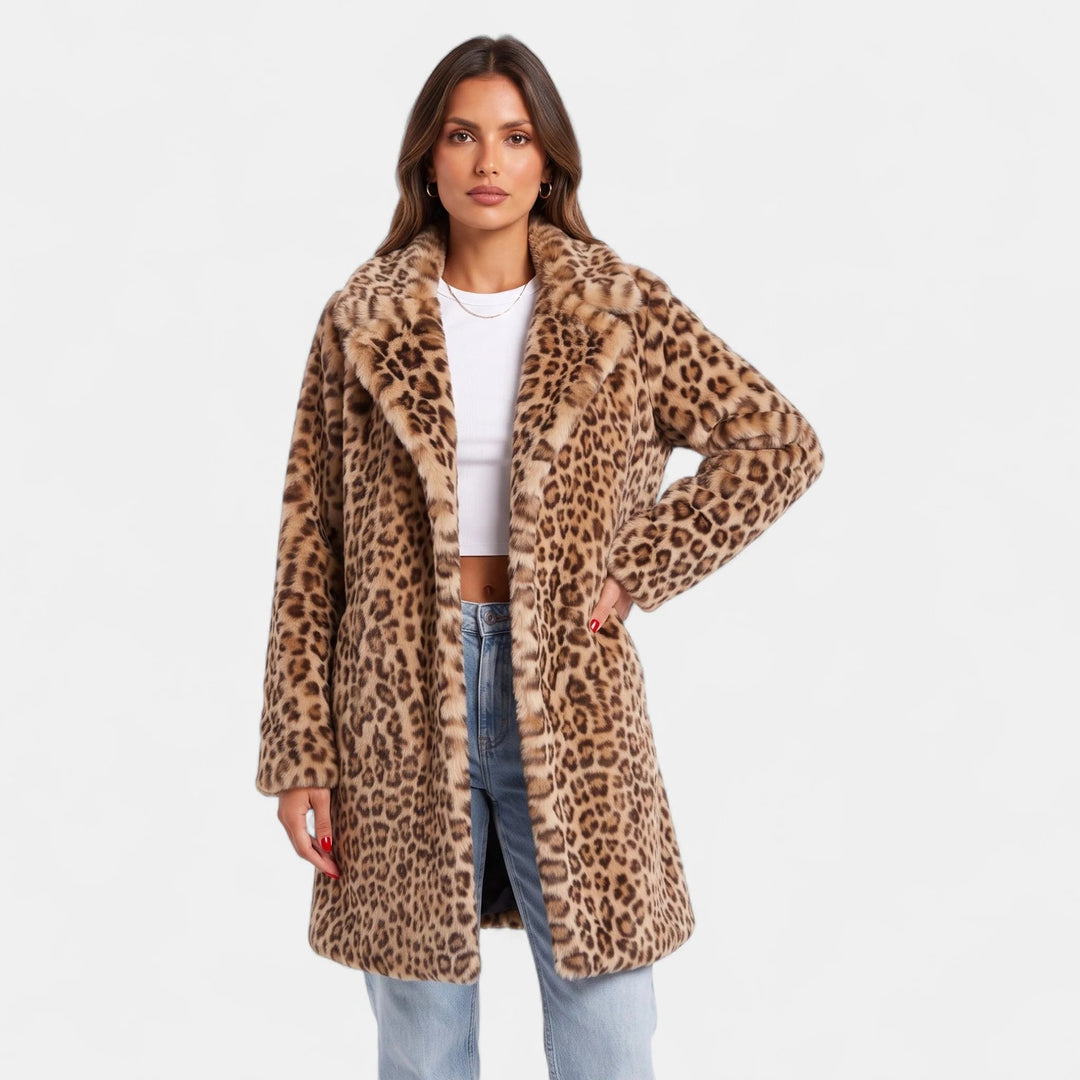 Women's Leopard Print Faux Fur Coat, Oversized Open Front