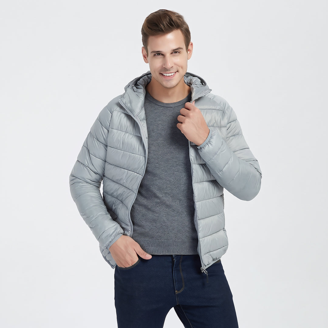 Men's Lightweight Hooded Puffer Jacket, Quilted Winter Bubble