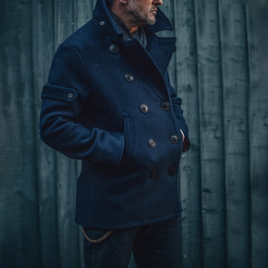 Men's Short Double Breasted Peacoat, Military High Neck Sailor