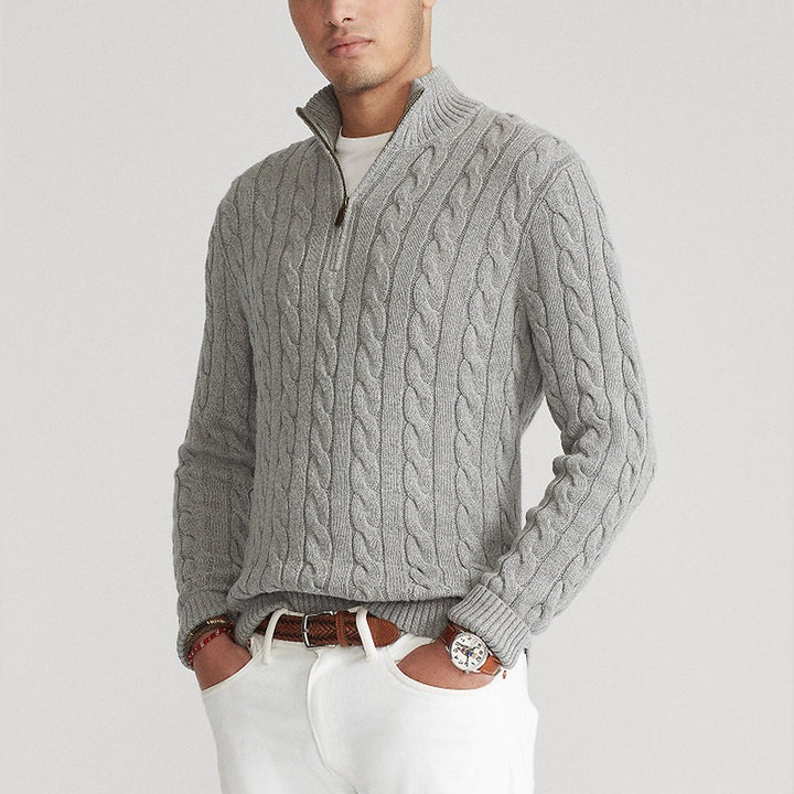 Men's Quarter Zip Sweater, Cable Knit Cotton Pullover