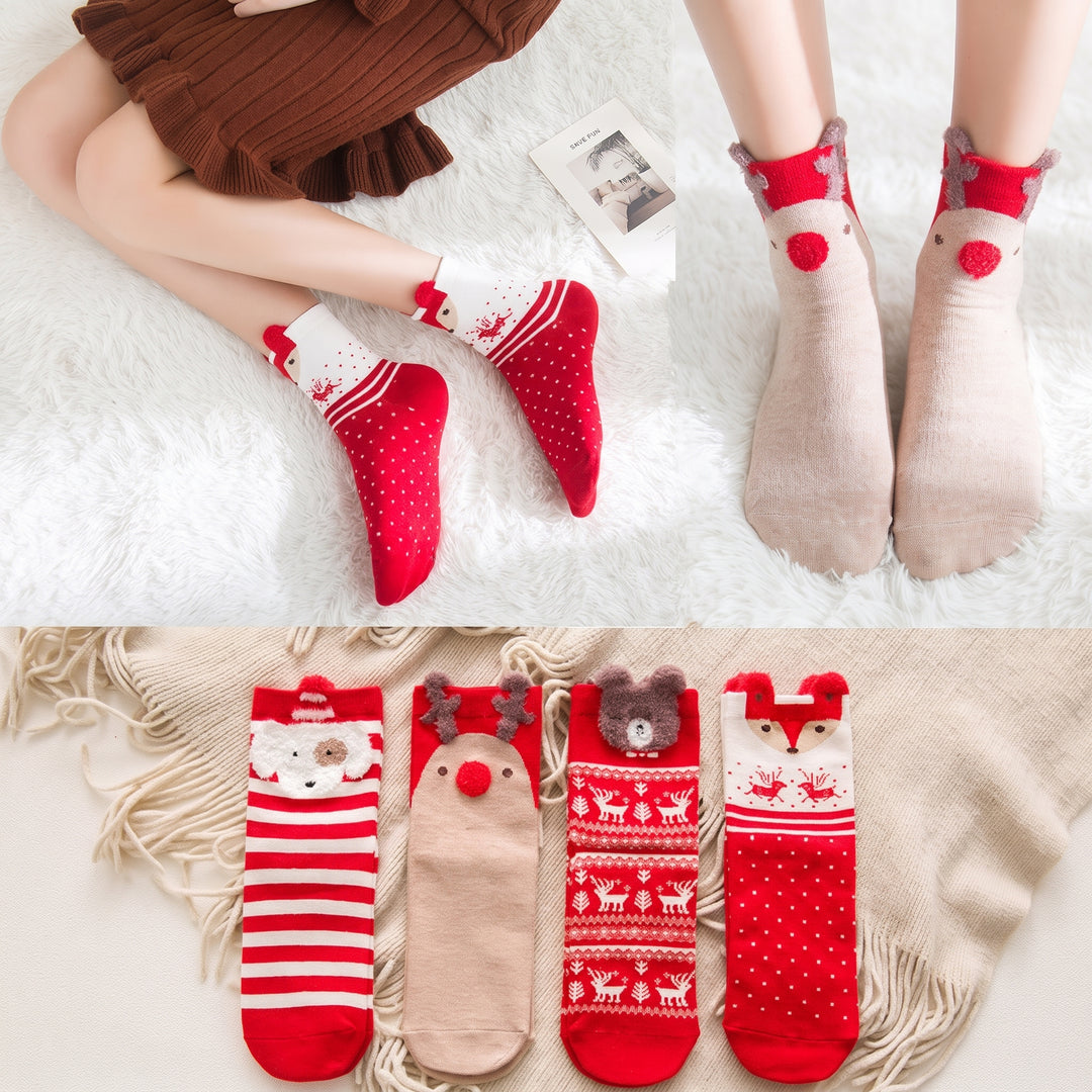 Holiday Fun Christmas Socks 4 Pack, Unisex Festive Pom