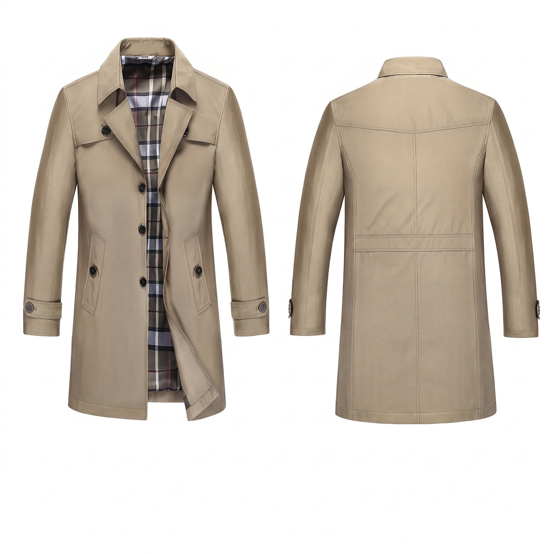 Men's Single Breasted Winter Trench Coat, Slim Fit Mid Length