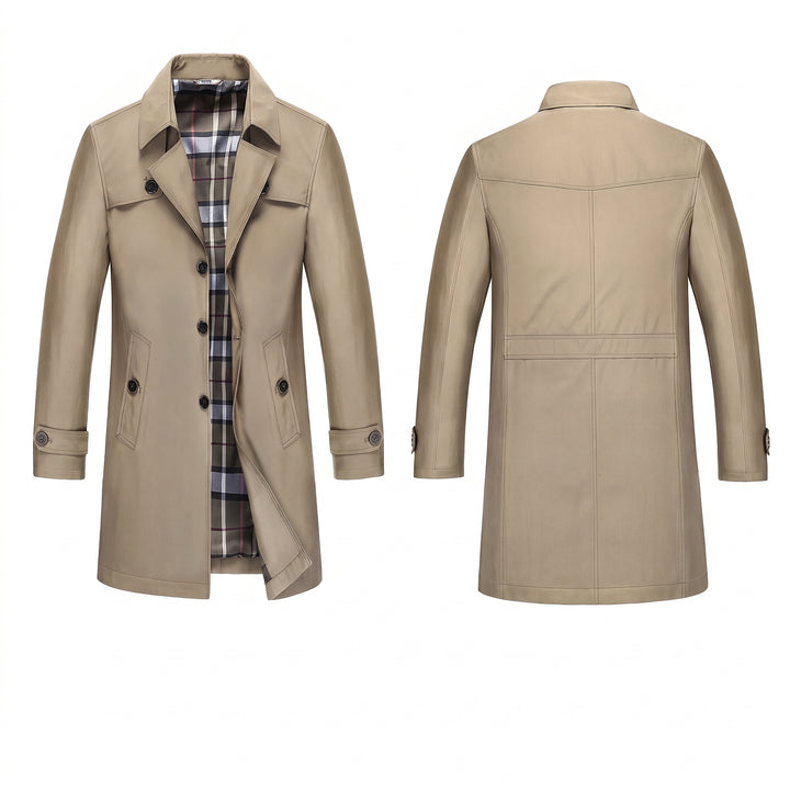Men's Single Breasted Winter Trench Coat, Slim Fit Mid Length