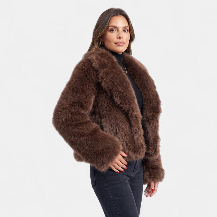 Women's Short Faux Fur Coat, Oversized Relaxed Long Sleeves