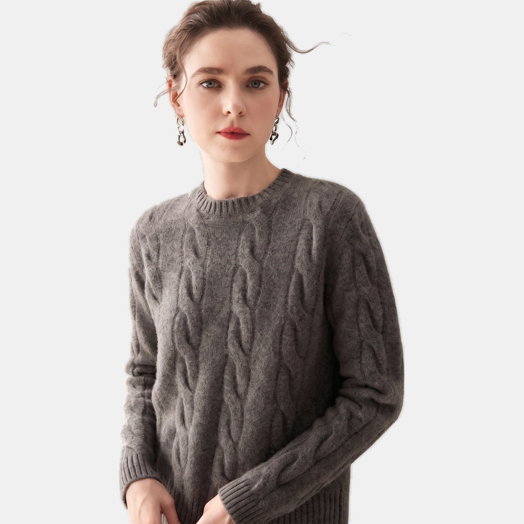 Women's Crew Neck Oversized Cashmere Sweater, Long Sleeve