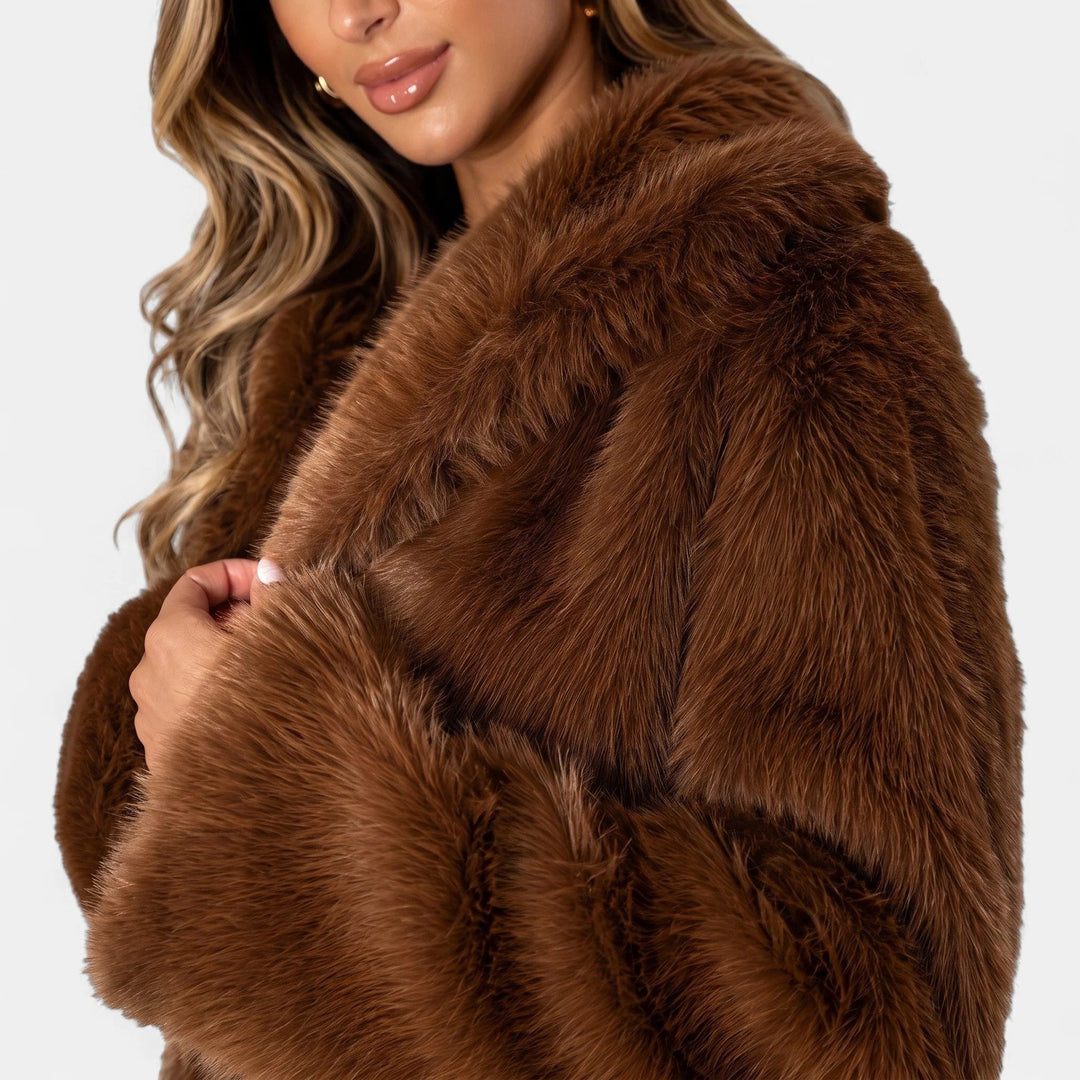 Women's Cropped Oversized Faux Fur Coat, Open Front Boxy
