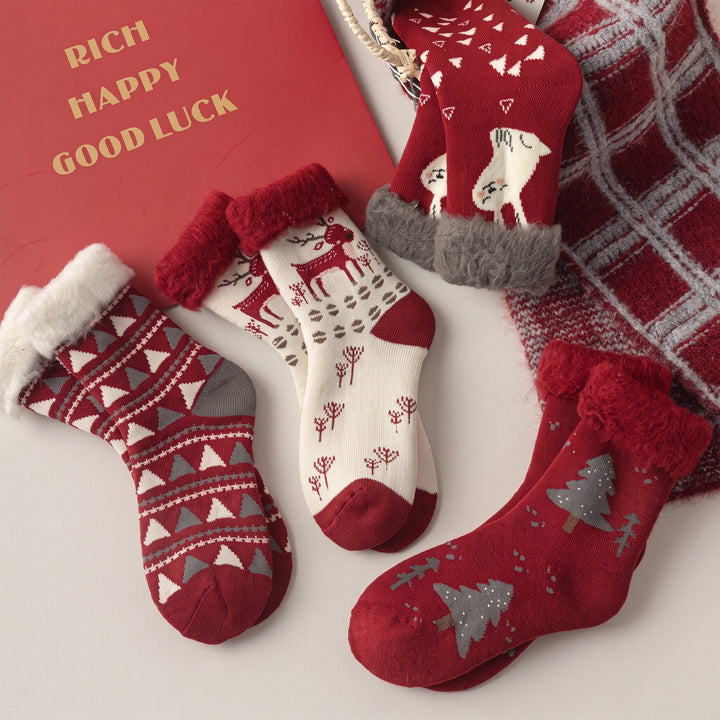 Plush Holiday Christmas Socks 3 Pack, Unisex Fuzzy Festive
