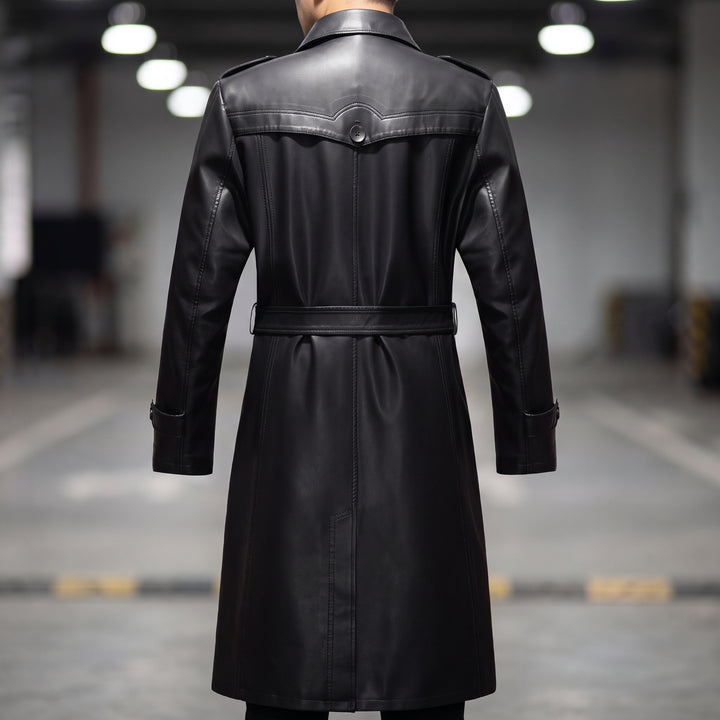 Men's Long Black Trench Coat, Fur Lined Single Breasted